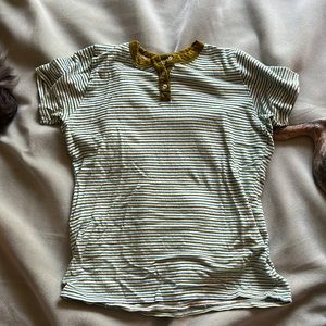 Big Bud press honeycomb Henley blue green stripe size small